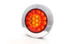 Πίσω φανάρι LED WAS W131 στρογγυλό 12–24V με νικελ στεφάνη – 3 λειτουργίες