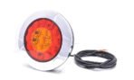 Πίσω φανάρι LED WAS W131 στρογγυλό 12–24V με νικελ στεφάνη – 3 λειτουργίες